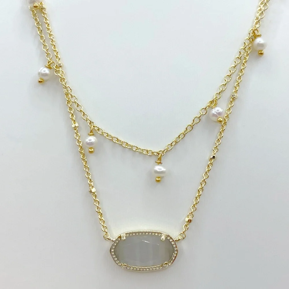 Kendra Scott Elisa Multi Strand Pearl Necklace In Ivory Mother Of Pearl And Gold - Picture 4 of 6